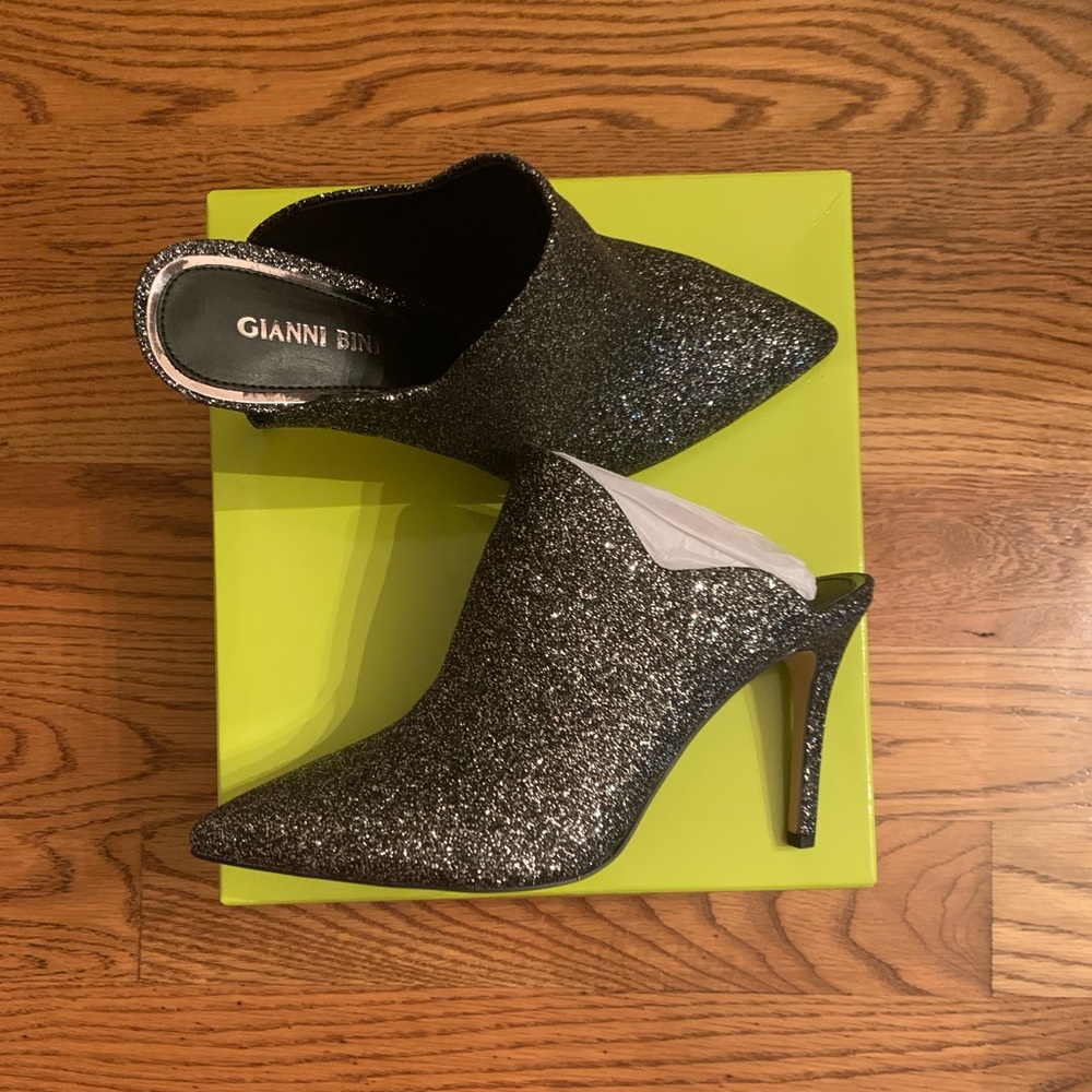 Gianni Bini Black Glitter Mules